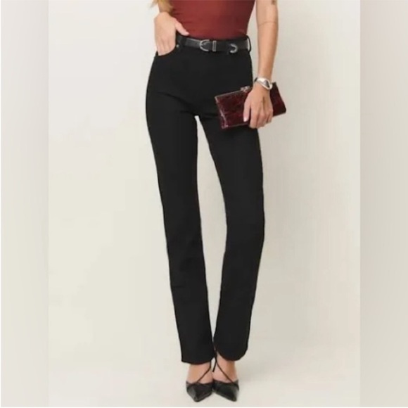Reformation Jax Stretch High RiseStraight Jeans in Black